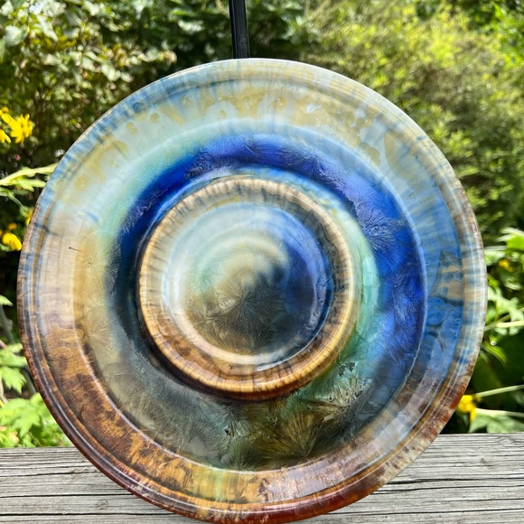 Kent Follette Pottery Crystalline Glaze Bread and Oil Dipping Plate 10.75” - Picture 5 of 16